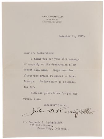 Lot #103 John D. Rockefeller Typed Letter Signed on 