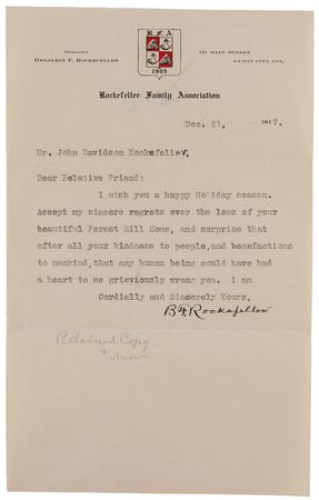 Lot #103 John D. Rockefeller Typed Letter Signed on 