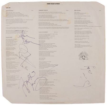 Lot #433 Queen Signed Inner Album Sleeve - Sheer Heart Attack - Image 1