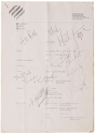 Lot #434 Rolling Stones Signed Music Video Call Sheet for 'One Hit (To the Body)' - Image 2