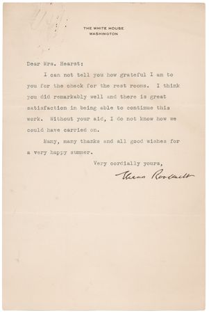 Lot #68 Eleanor Roosevelt Typed Letter Signed to Mrs. William Randolph Hearst - Image 1