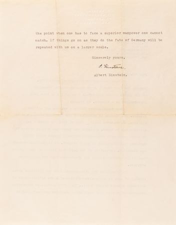 Lot #111 Albert Einstein Typed Letter Signed on McCarthyism and Cold War Aggression: 