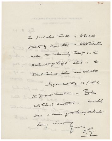 Lot #389 H. G. Wells Autograph Letter Signed on a Universal Declaration of Rights - Image 2