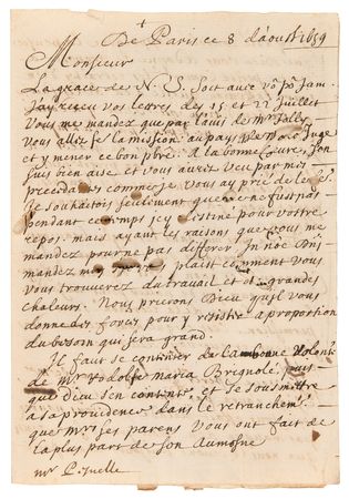 Lot #95 Saint Vincent de Paul Letter Signed, with Autograph Postscript: 