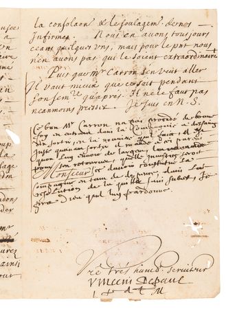 Lot #95 Saint Vincent de Paul Letter Signed, with Autograph Postscript: 