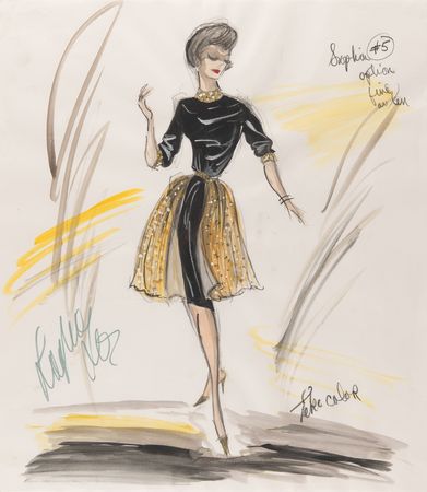 Lot #517 Edith Head and Sophia Loren Signed Original Costume Sketch for Houseboat - Image 1