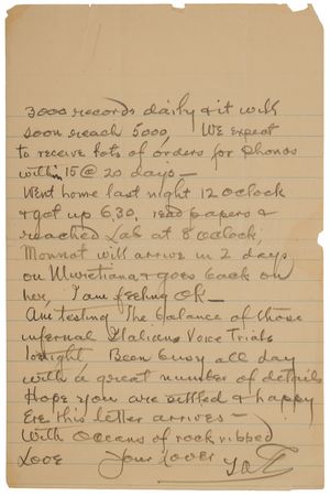 Lot #107 Thomas Edison Autograph Letter Signed on Popular Music: 