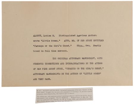 Lot #324 Louisa May Alcott Handwritten Manuscript for 