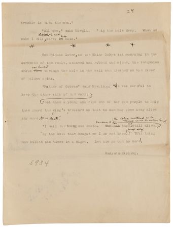 Lot #345 Rudyard Kipling Hand-Corrected Typed Manuscript for 
