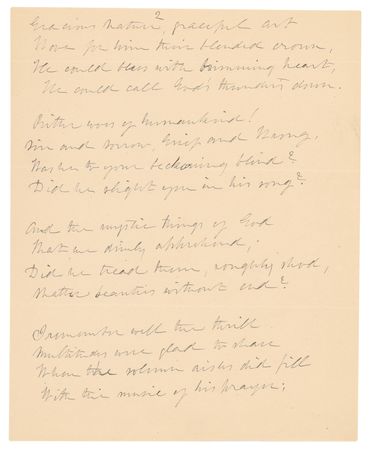 Lot #374 Julia Ward Howe Autograph Manuscript Signed for a Poem Honoring Henry Ward Beecher - Image 2