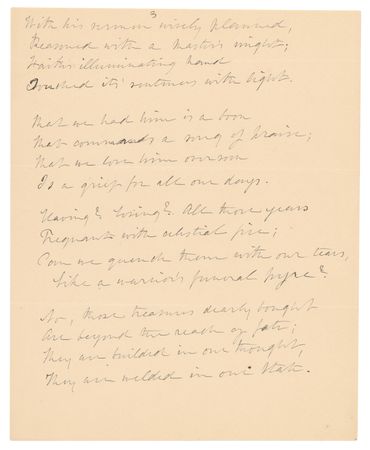 Lot #374 Julia Ward Howe Autograph Manuscript Signed for a Poem Honoring Henry Ward Beecher - Image 3