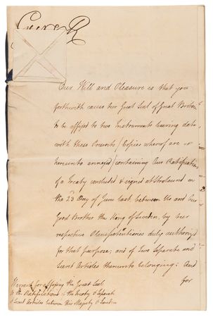 Lot #147 King George III Document Signed for Ratification of Treaties with Sweden - Image 1