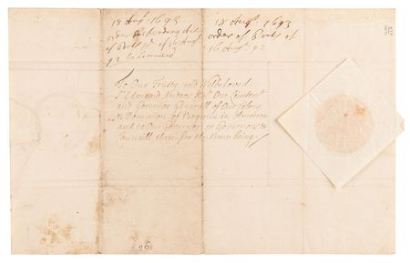 Lot #92 Queen Mary II Letter Signed to Edmund Andros, Colonial Governor of Virginia, Regarding Economic Acts - Image 3