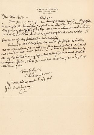 Lot #131 Clarence Darrow Autograph Letter Signed: 