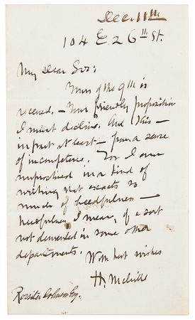 Lot #347 Herman Melville Autograph Letter Signed, Declining an Encyclopedia Writing Job - Image 1