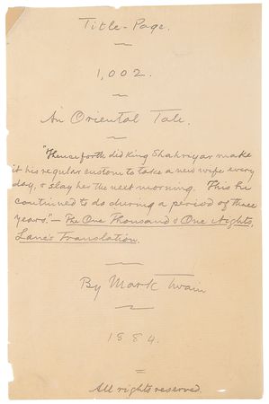 Lot #330 Samuel Clemens Partial Autograph Manuscript Signed for '1,002nd Arabian Night,' completed during the same summer as Huckleberry Finn - Image 2