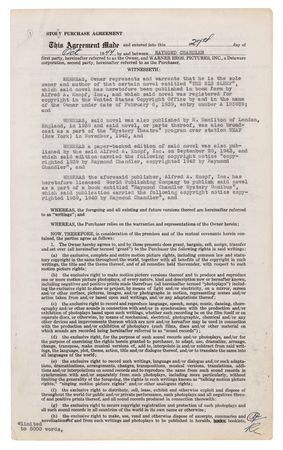 Lot #360 Raymond Chandler Signed Contract for 'The Big Sleep' - Initialed 13 Times! - Image 1