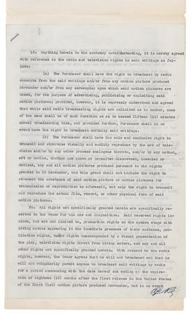 Lot #360 Raymond Chandler Signed Contract for 'The Big Sleep' - Initialed 13 Times! - Image 3