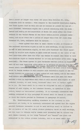 Lot #360 Raymond Chandler Signed Contract for 'The Big Sleep' - Initialed 13 Times! - Image 4