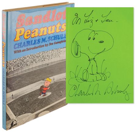 Lot #315 Charles Schulz Signed Sketch of Snoopy in Book - Sandlot Peanuts - Image 1
