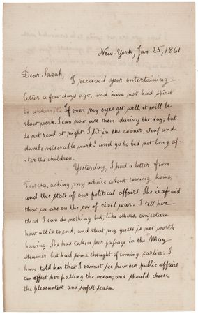 Lot #380 Clement C. Moore Autograph Letter Signed on His Daughter's Political Predictions in 1861: 