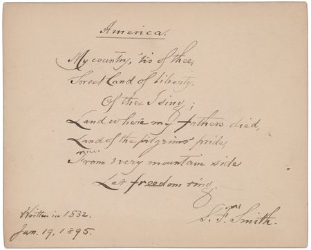 Lot #388 Samuel Francis Smith Autograph Quotation