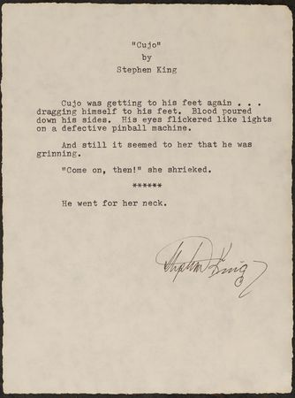 Lot #376 Stephen King Signed Souvenir Typescript from Cujo - Image 2