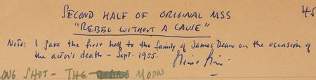 Lot #524 Rebel Without a Cause Archive with (400+) Early Draft Pages and Scenes, Highlighted by (95) Pages of Stewart Stern?s Original Handwritten First Draft Screenplay - Image 3