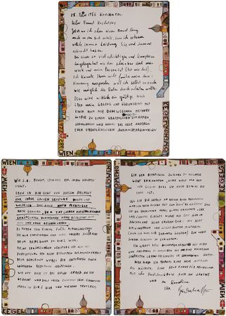 Lot #277 Friedensreich Hundertwasser Autograph Letter Signed to His Editors: 