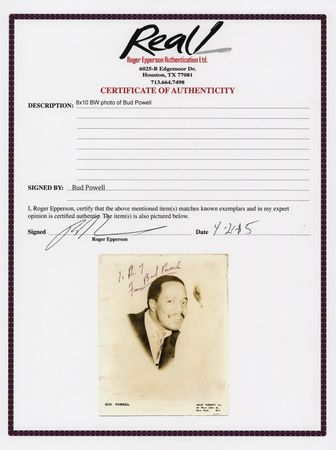 Lot #411 Bud Powell Signed Photograph - Image 2