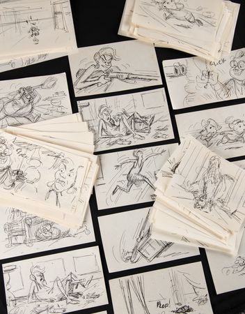 Lot #300 Bernard, Miss Bianca, Madame Medusa, Mr. Snoops, and Brutus and Nero collection of (113) preliminary storyboard drawings from The Rescuers - Image 1