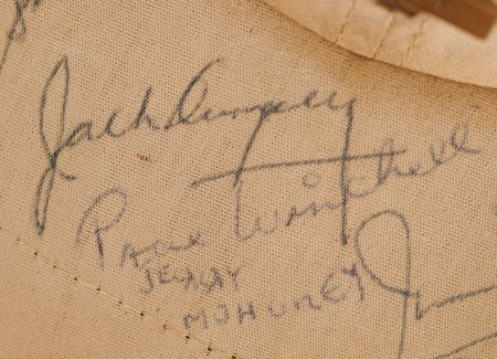 Lot #67 Ronald Reagan and Friends (Jimmy Stewart, Wilbur Shaw, Jack Dempsey) Signed Cap - Image 4
