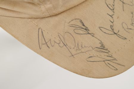 Lot #67 Ronald Reagan and Friends (Jimmy Stewart, Wilbur Shaw, Jack Dempsey) Signed Cap - Image 6