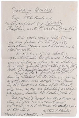 Lot #96 Mohandas Gandhi and Charlie Chaplin Signed Book - India in Bondage - Image 7