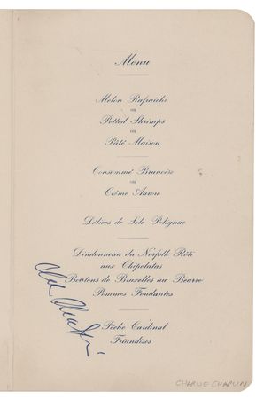 Lot #554 Charlie Chaplin Signed 'A Christmas Party' Menu - Image 1