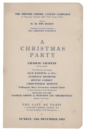 Lot #554 Charlie Chaplin Signed 'A Christmas Party' Menu - Image 2