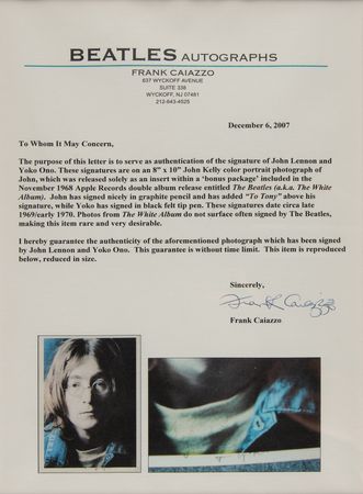 Lot #422 Beatles: Lennon and Ono Signed Photograph - Beatles 'White Album' Portrait Insert - Image 4