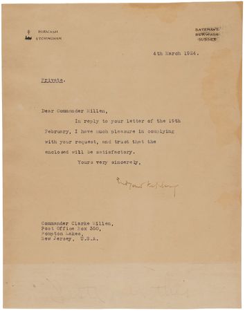Lot #346 Rudyard Kipling Autograph Quotation Signed and Typed Letter Signed: 