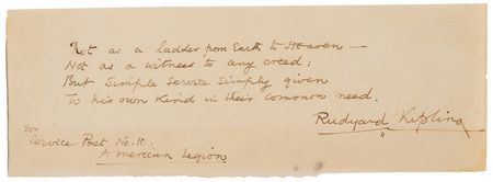 Lot #346 Rudyard Kipling Autograph Quotation Signed and Typed Letter Signed: 