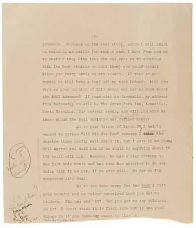 Lot #335 F. Scott Fitzgerald Typed Letter Signed to Literary Agent Harold Ober: 