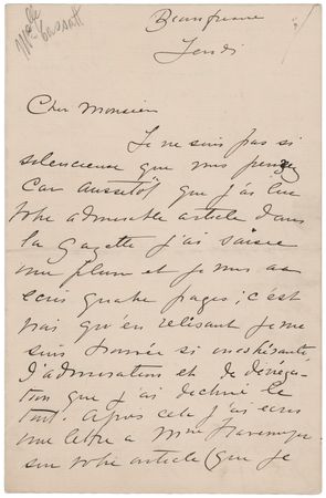 Lot #235 Mary Cassatt Autograph Letter Signed, Remarking on Cezanne, Degas, Monet, and Toulouse-Lautrec: 