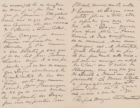 Lot #235 Mary Cassatt Autograph Letter Signed, Remarking on Cezanne, Degas, Monet, and Toulouse-Lautrec: 