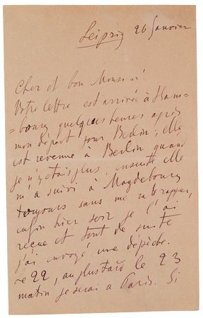 Lot #408 Pyotr Ilyich Tchaikovsky Autograph Letter Signed, Concerning Travel Arrangements for His First Conducting Tour of Western Europe - Image 1