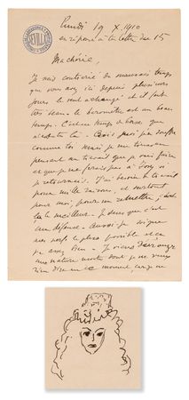 Lot #246 Henri Matisse Autograph Letter Signed with Sketch: 
