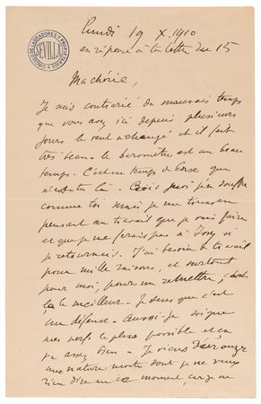 Lot #246 Henri Matisse Autograph Letter Signed with Sketch: 
