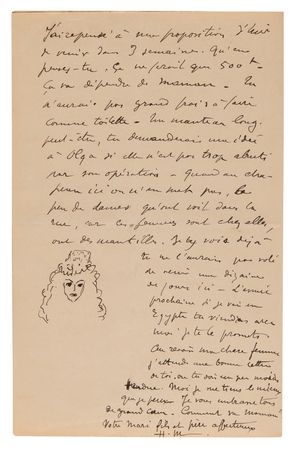 Lot #246 Henri Matisse Autograph Letter Signed with Sketch: 