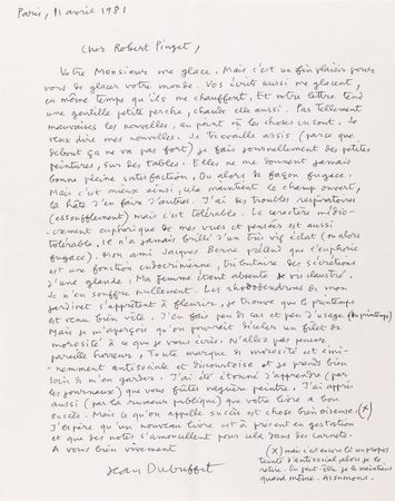 Lot #240 Jean Dubuffet (4) Letters Signed to Writer  Robert Pinget: 