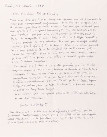 Lot #240 Jean Dubuffet (4) Letters Signed to Writer  Robert Pinget: 