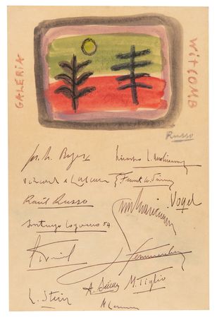 Lot #328 Jorge Luis Borges Autograph Poem Signed with Original Artwork by Raul Russo - Image 2