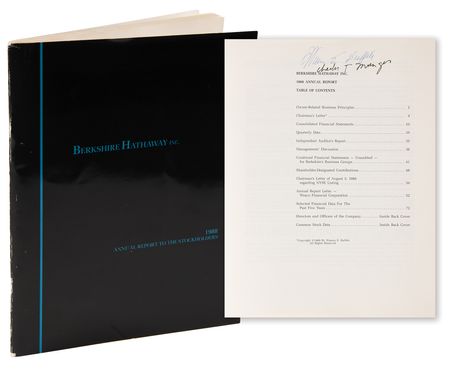 Lot #101 Warren Buffett and Charlie Munger Signed 1988 Berkshire Hathaway Annual Report - Image 1